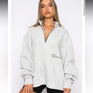 White Fox Caught Up With You Zip Front Sweater Grey Marle